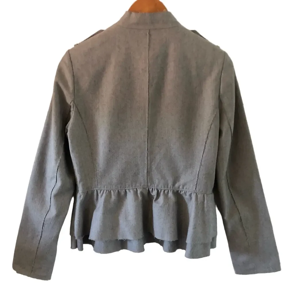 Banana Republic Peplum Military Blazer Gray Wool and Cotton Blend Women's Size 8 - Picture 12 of 16